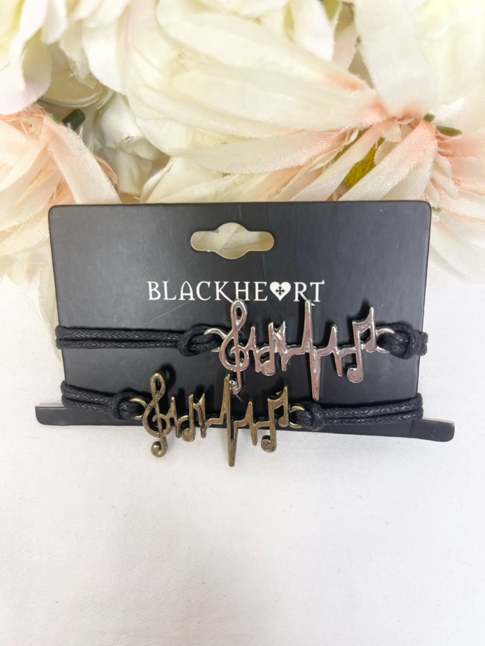 Blackheart Music Black Cord Bracelet Set with Mixed Metal Accents